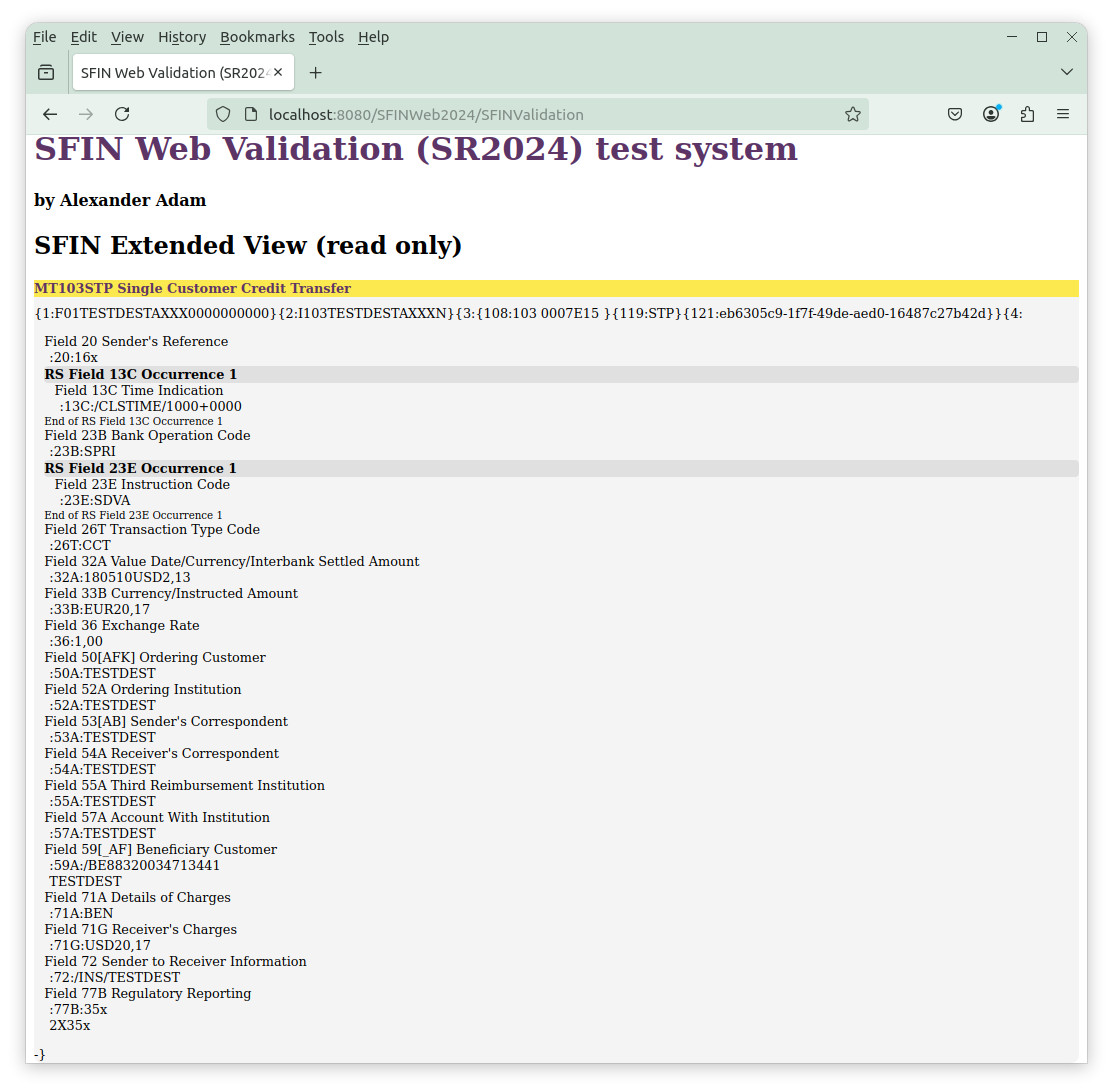 Image for SFINWebExtendedViewMT103STP