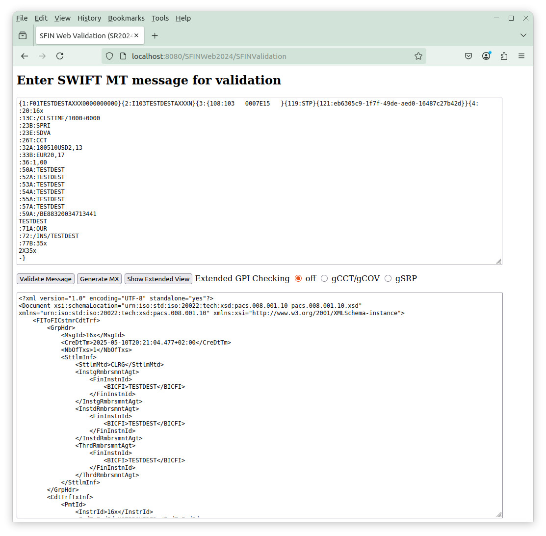 Image for SFINWebGenerateMXpacs.008fromMT103STP