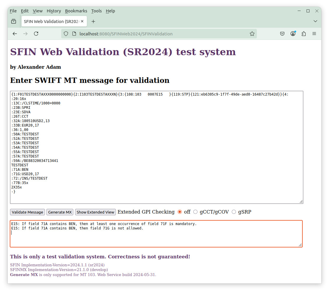 Image for SFINWebValidateMessageMT103STP